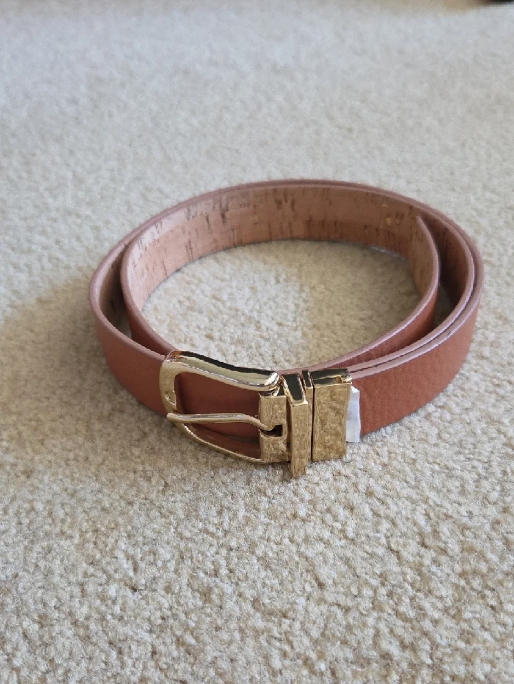 J.Crew Tan Leather Belt Gold Buckle 1” Wide Size L Classic Capsule Minimalist - Picture 2 of 16